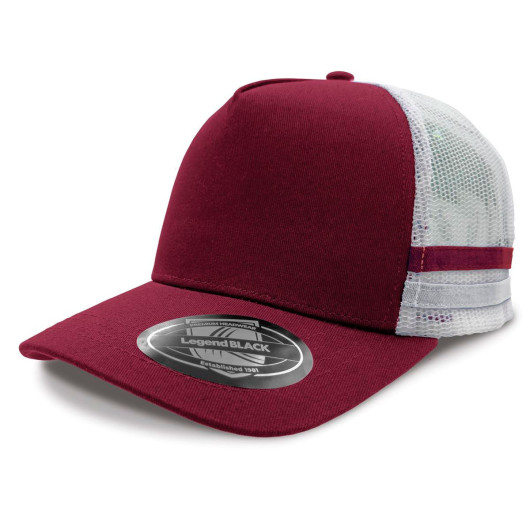 Maroon White Striped Trucker Caps
